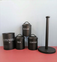 Load image into Gallery viewer, Steelware Central Kitchen Canister Set of 3 Sugar Coffee Tea, Matte Black