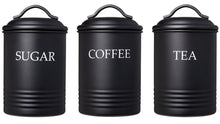Load image into Gallery viewer, Steelware Central Kitchen Canister Set of 3 Sugar Coffee Tea, Matte Black