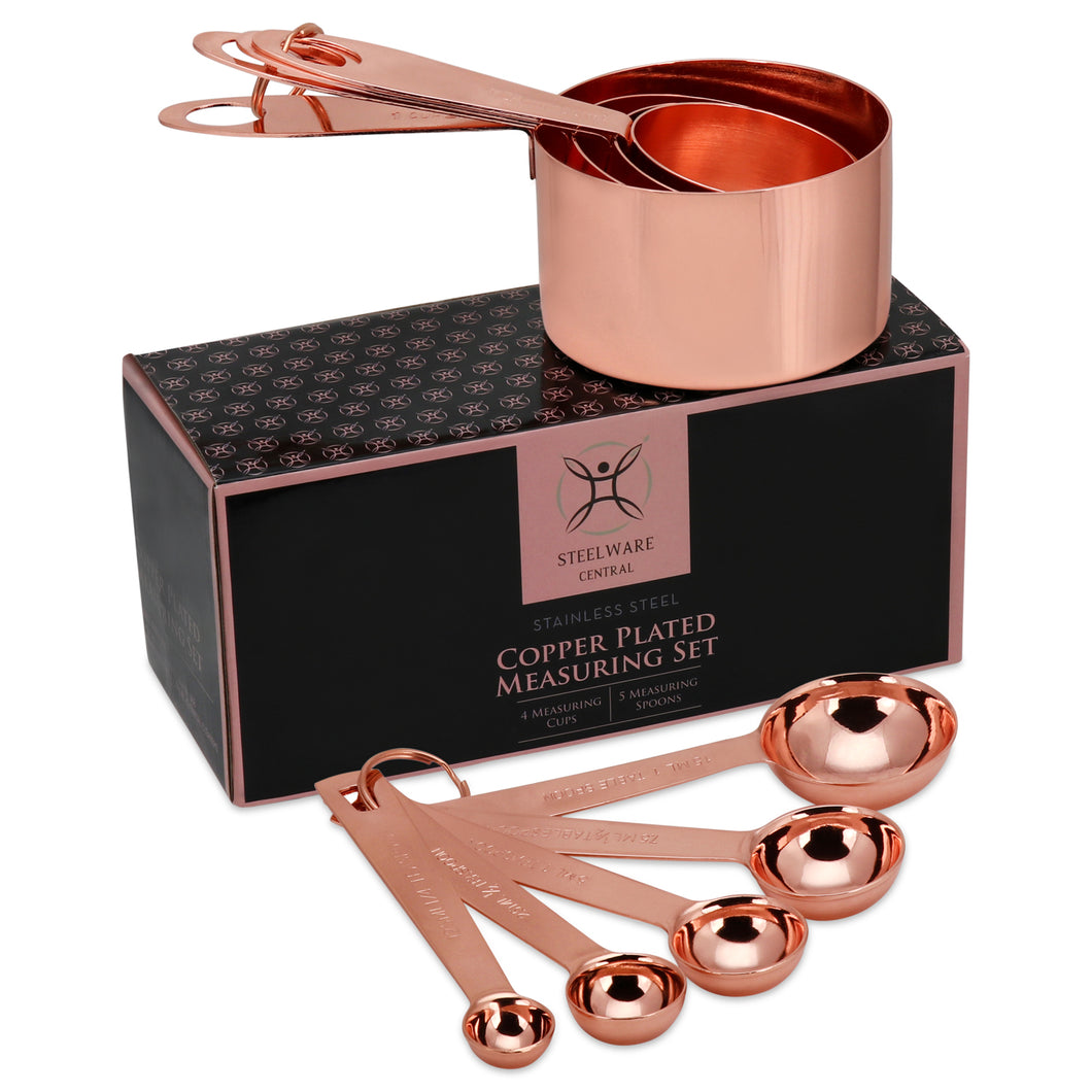 9pc Copper Measuring Cups & Spoons Set- Stainless Steel